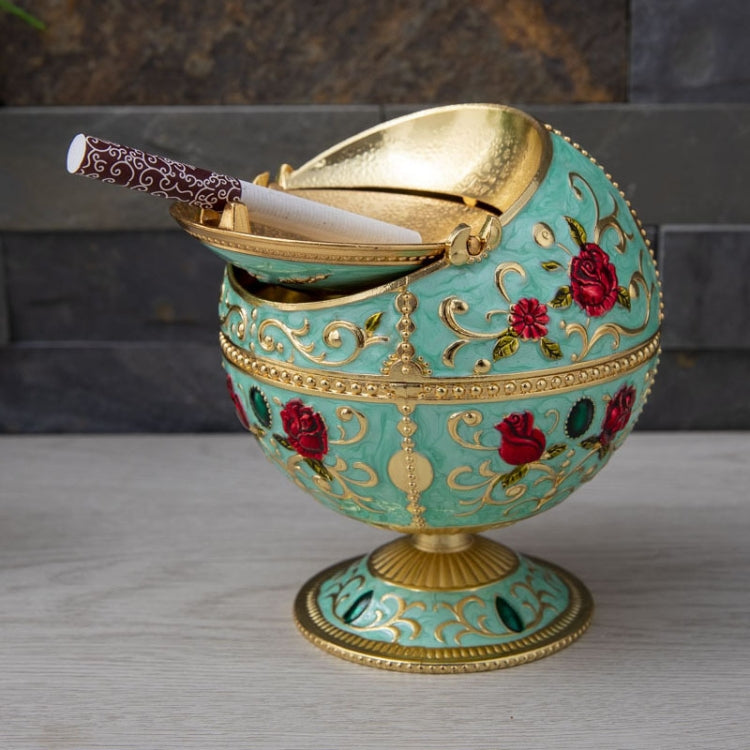 Metal Globe Ashtray With Lid Holiday Gift Tea Table Decoration(Green Rose) - Cigarette Box & Ashtrays by PMC Jewellery | Online Shopping South Africa | PMC Jewellery