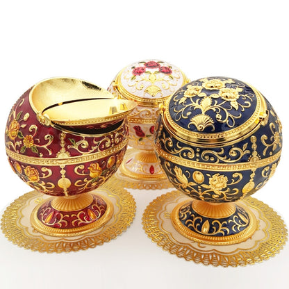 Metal Globe Ashtray With Lid Holiday Gift Tea Table Decoration(Phnom Pencasting Castle) - Cigarette Box & Ashtrays by PMC Jewellery | Online Shopping South Africa | PMC Jewellery