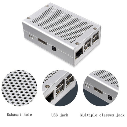 Aluminum Alloy Shell Grid Cooling Box For Raspberry Pi 3 Model B Pi 2/B + Silver with Fan - Raspberry Pi Accessories by PMC Jewellery | Online Shopping South Africa | PMC Jewellery | Buy Now Pay Later Mobicred