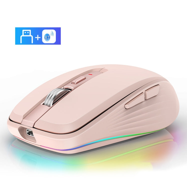 Fmouse M303 2400DPI Bluetooth&2.4G Dual Modes Rechargeable RGB Mouse(Pink) - free shipping - PMC Jewellery - Order now!