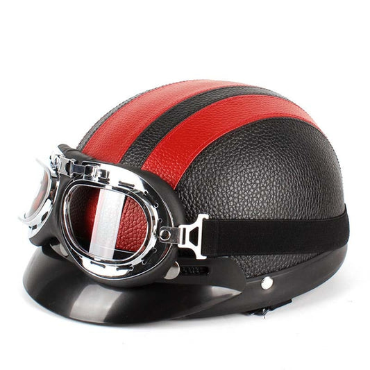 BSDDP A0318 PU Helmet With Goggles, Size: One Size(Black Red) - Helmets by BSDDP | Online Shopping South Africa | PMC Jewellery | Buy Now Pay Later Mobicred