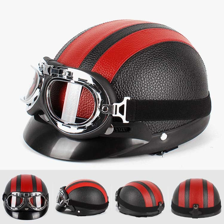 BSDDP A0318 PU Helmet With Goggles, Size: One Size(Black Red) - Helmets by BSDDP | Online Shopping South Africa | PMC Jewellery | Buy Now Pay Later Mobicred