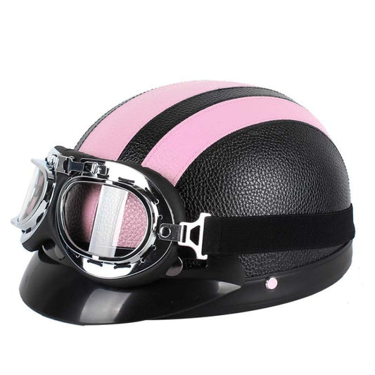 BSDDP A0318 PU Helmet With Goggles, Size: One Size(Black Pink) - Helmets by BSDDP | Online Shopping South Africa | PMC Jewellery | Buy Now Pay Later Mobicred