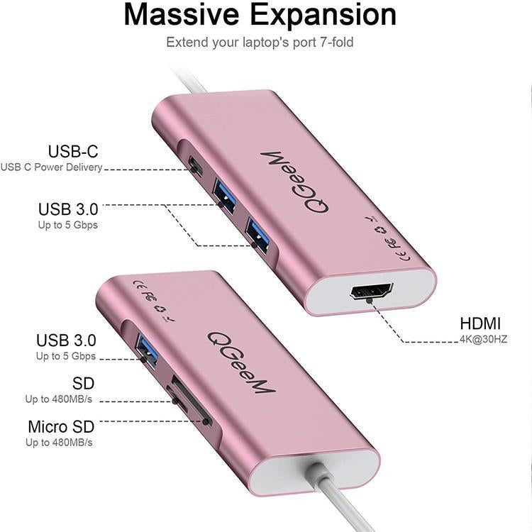 QGeeM 7 In 1 Type-C Extension HUB Adapter Supports HDMI / 4K / PD(QG-UH07-6) - USB HUB by QGeeM | Online Shopping South Africa | PMC Jewellery | Buy Now Pay Later Mobicred