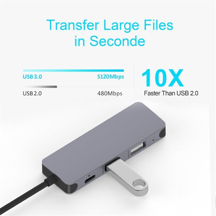 QGeeM UH04-1 4 In 1 USB 3.0 Multifunction Type-C Extension HUB Adapter(Silver Gray) - USB HUB by PMC Jewellery | Online Shopping South Africa | PMC Jewellery | Buy Now Pay Later Mobicred