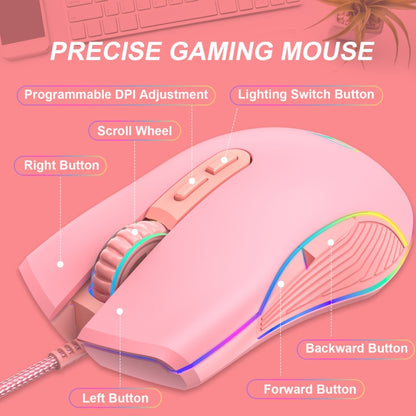 E32  7 Keys 3200 DPI Pink Girls RGB Glowing Wired Mouse Gaming Mouse, Interface: Type-C - Wired Mice by PMC Jewellery | Online Shopping South Africa | PMC Jewellery | Buy Now Pay Later Mobicred