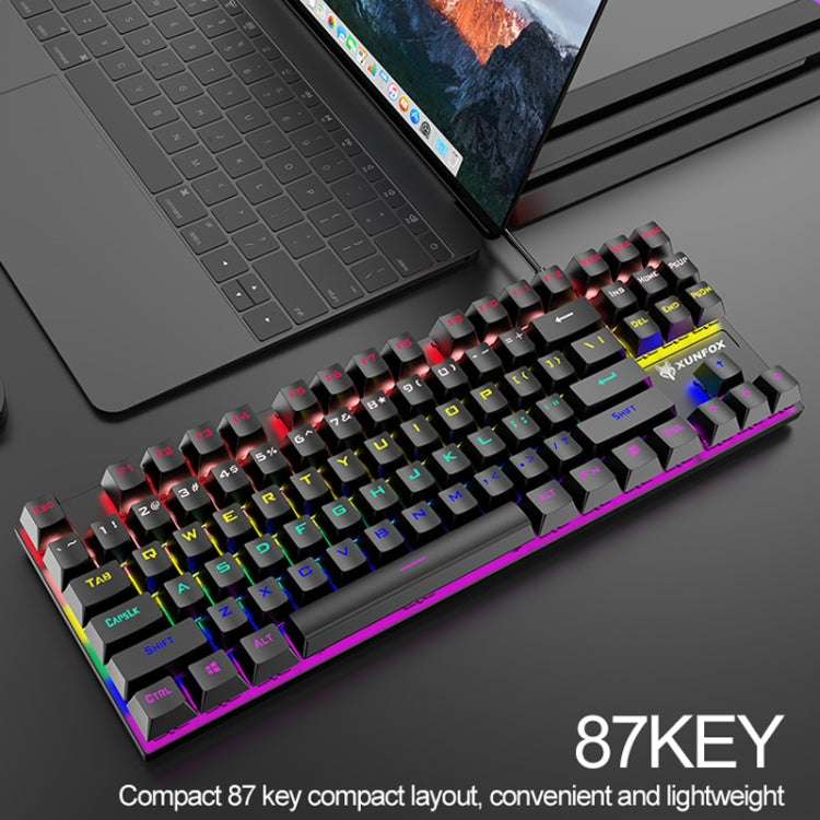 XUNFOX K80 87 Keys Wired Gaming Mechanical Illuminated Keyboard, Cable Length:1.5m(Black Gray) - free shipping - PMC Jewellery - Order now!