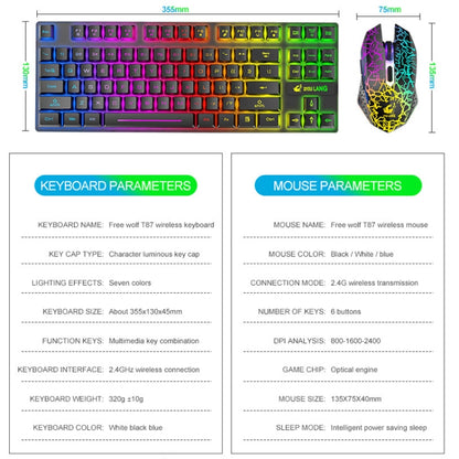 ZIYOU LANG T87 Gaming Luminous Wireless Keyboard and Mouse Set(Black) - Wireless Keyboard by ZIYOU LANG | Online Shopping South Africa | PMC Jewellery | Buy Now Pay Later Mobicred