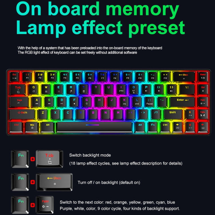 ZIYOU LANG T8 68 Keys RGB Luminous Gaming Mechanical Keyboard, Cable Length:1.6m(Blue Green Shaft) - free shipping - PMC Jewellery - Order now!