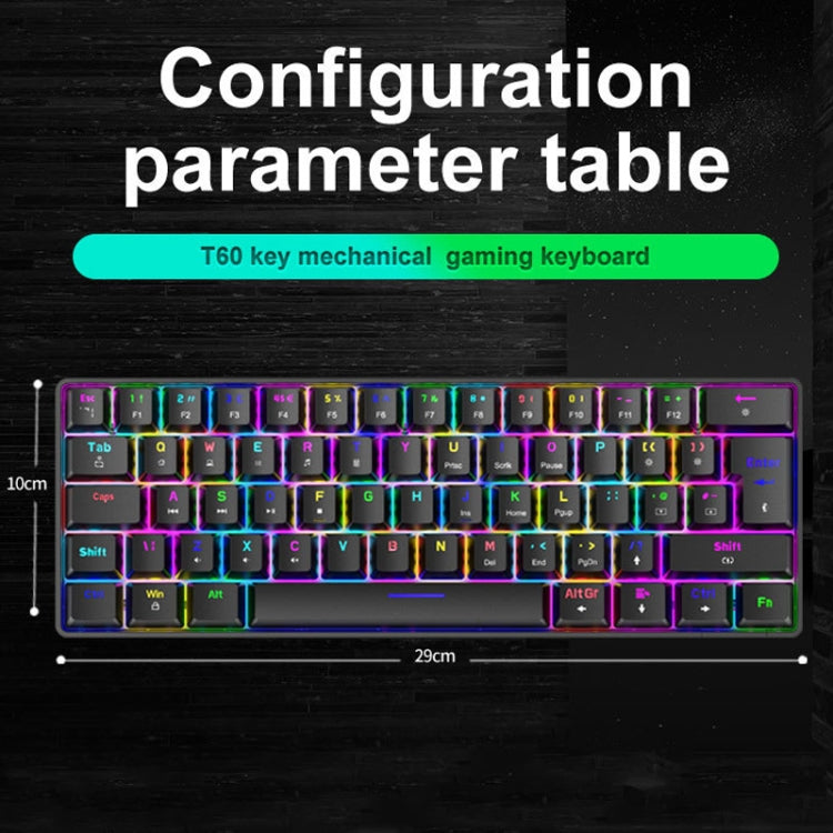 ZIYOU LANG T60 62-Key RGB Luminous Mechanical Wired Keyboard, Cable Length:1.5m(Blue Red Shaft) - free shipping - PMC Jewellery - Order now!