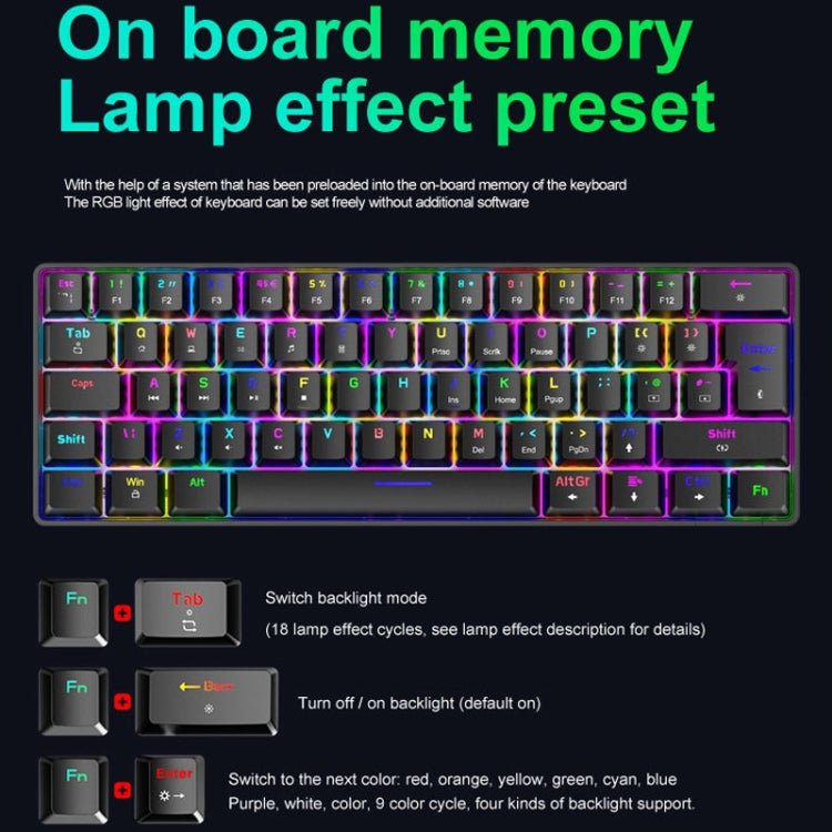 ZIYOU LANG T60 62-Key RGB Luminous Mechanical Wired Keyboard, Cable Length:1.5m(Blue Red Shaft) - free shipping - PMC Jewellery - Order now!