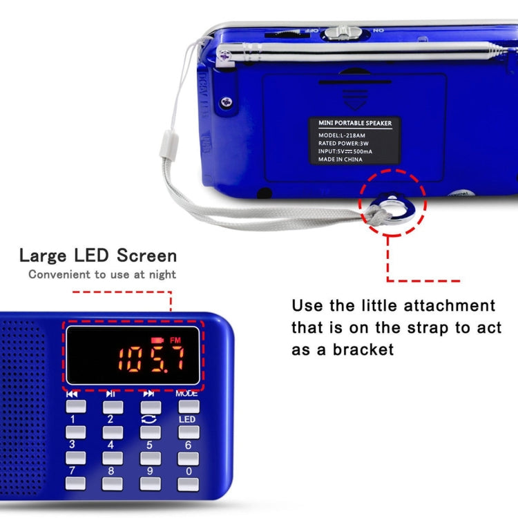 L-218AM  MP3 Radio Speaker Player Support TF Card USB with LED Flashlight Function(Black) - Radio Player by PMC TechLife | Online Shopping South Africa | PMC TechLife | Buy Now Pay Later Mobicred