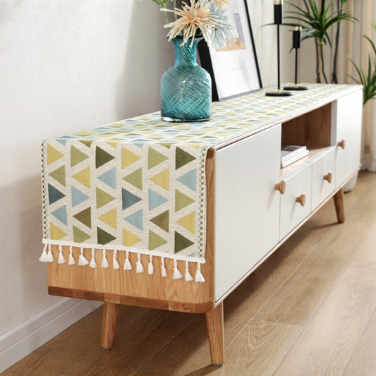 Home TV Cabinet Shoe Cabinet Chenille Polyester Tassel Tablecloth, Size: 35x220cm(Yellow-green Triangle) - Tablecloths & Table Mats by PMC Jewellery | Online Shopping South Africa | PMC Jewellery