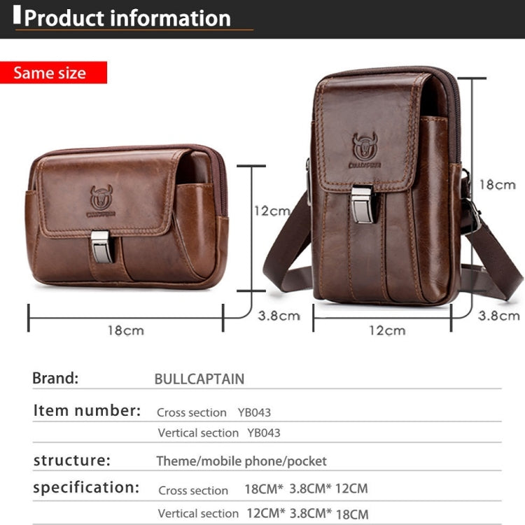 BULL CAPTAIN Multifunctional Leather Mobile Phone Small Waist Bag For Men(Horizontal Black) - Wallets by BULL CAPTAIN | Online Shopping South Africa | PMC TechLife | Buy Now Pay Later Mobicred