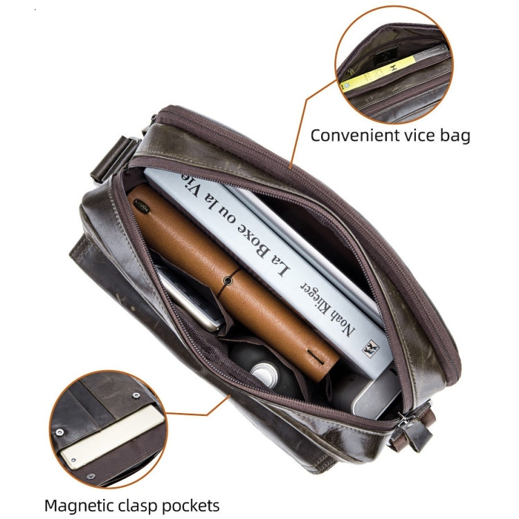 BULL CAPTAIN  Double Layer Leather One Shoulder Messenger Bag For Men(Beige) - free shipping - PMC TechLife - Order now!