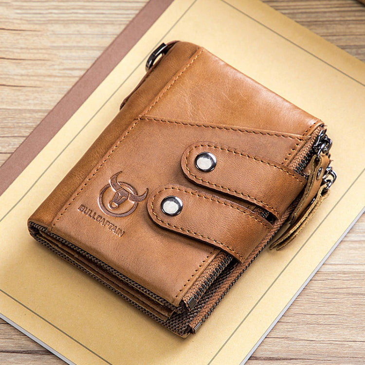 BULL CAPTAIN  Leather Three-fold Zipper Wallet For Men(Yellow Brown) - Wallets by BULL CAPTAIN | Online Shopping South Africa | PMc TechLife | Buy Now Pay Later Mobicred