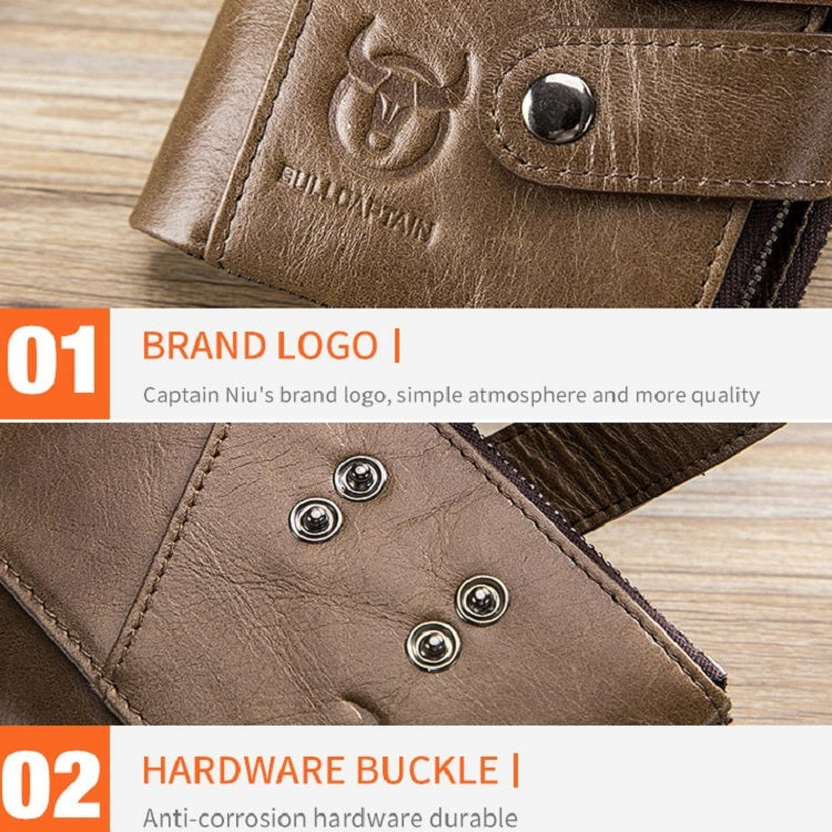 BULL CAPTAIN  Leather Three-fold Zipper Wallet For Men(Yellow Brown) - Wallets by BULL CAPTAIN | Online Shopping South Africa | PMc TechLife | Buy Now Pay Later Mobicred