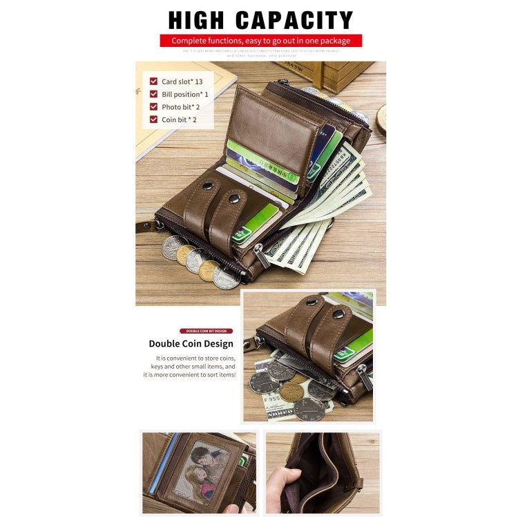 BULL CAPTAIN  Leather Three-fold Zipper Wallet For Men(Yellow Brown) - Wallets by BULL CAPTAIN | Online Shopping South Africa | PMc TechLife | Buy Now Pay Later Mobicred