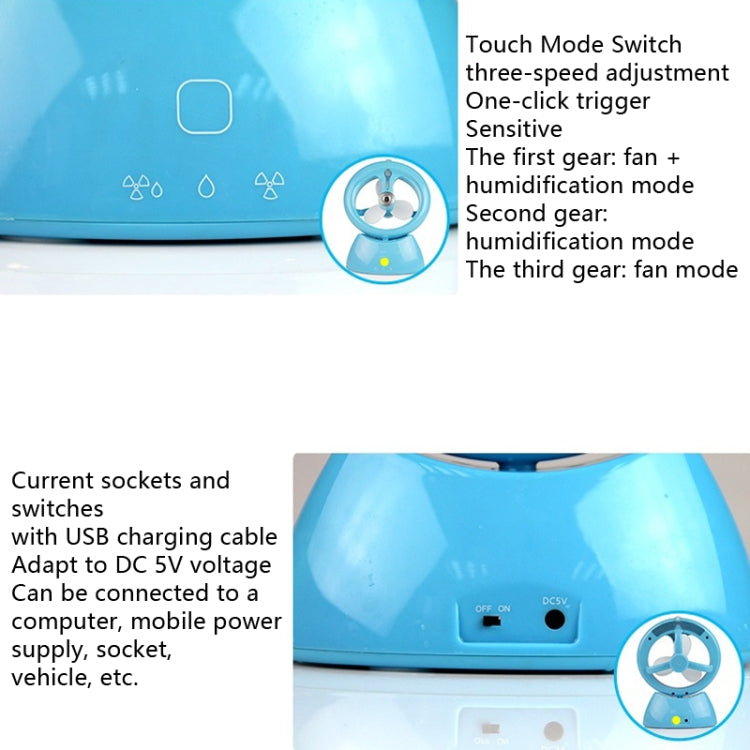 Mini USB Rechargeable Spray Fan Student Dormitory Office Desktop Mute Fan(Glossy Blue) - Electric Fans by PMC TechLife | Online Shopping South Africa | PMC TechLife | Buy Now Pay Later Mobicred