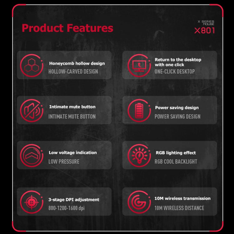 FMOUSE  X801 8 Keys 1600DPI Hollow Luminous Gaming  Office Mouse,Style: Black Wireless Rechargeable - free shipping - PMC Jewellery - Order now!