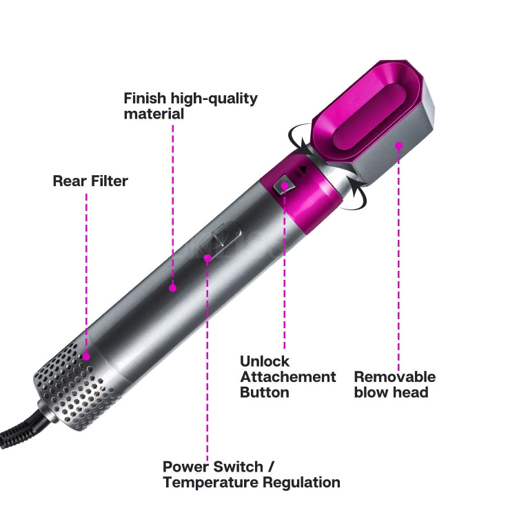 5-in-1 Hot-air Comb Automatic Straightening Dual-purpose Hair Dryer Silver+Rose Red(US Plug) - free shipping - PMC TechLife - Order now!