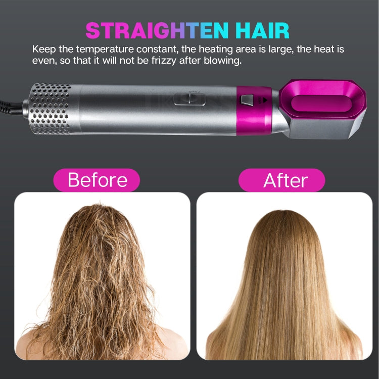 5-in-1 Hot-air Comb Automatic Straightening Dual-purpose Hair Dryer Silver+Rose Red(UK Plug) - free shipping - PMC TechLife - Order now!