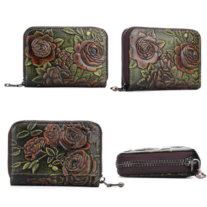 Zip Multi-card Hand-painted Organ Leather Card Holder(Silver) - Card & Passport Bags by PMC Jewellery | Online Shopping South Africa | PMC Jewellery