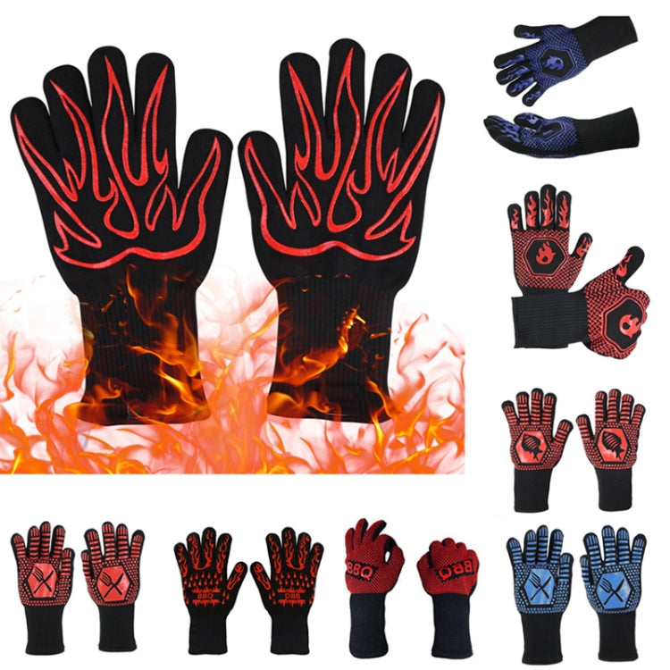 1 Pair High Temperature Resistant Silicone BBQ Gloves  Anti-Scalding Gloves(Big Flame Red) - Safety Gloves by PMC TechLife | Online Shopping South Africa | PMC TechLife