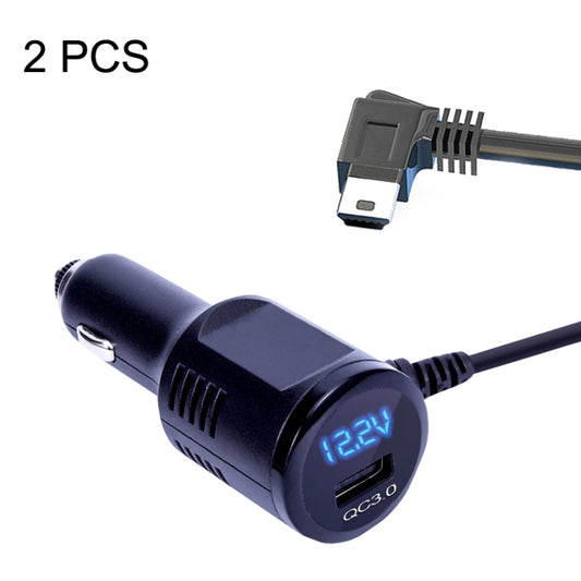 2PCS JY-032 USB Plug Digital Display Fast Charge Car Charger, Style: 3.5A + QC3.0(Mini Left Bend) - Cables & Connectors by PMC Jewellery | Online Shopping South Africa | PMC Jewellery | Buy Now Pay Later Mobicred