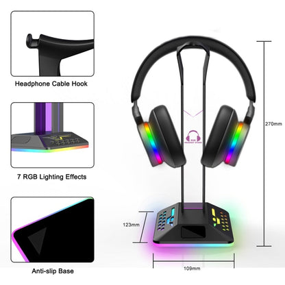 Dual USB RGB Color Changing Gaming Headset Stand(Black) - Headset Stand by PMC Jewellery | Online Shopping South Africa | PMC Jewellery | Buy Now Pay Later Mobicred