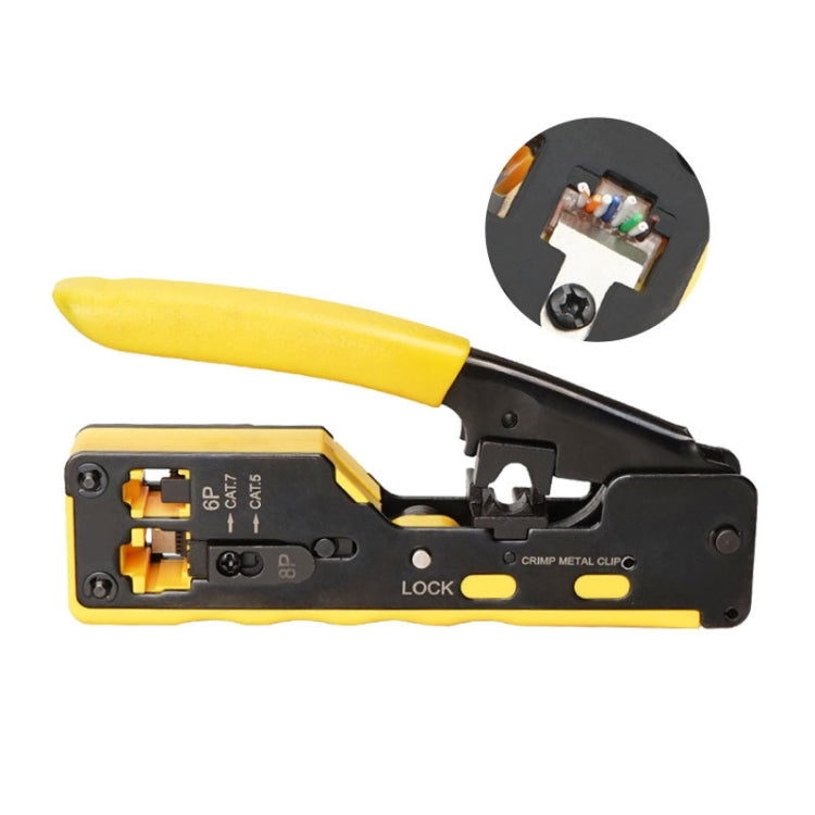 6P8P Seven-type Through-hole Crystal Head  Wire Stripping Tool Network Cable Pliers(Black) - Lan Cable and Tools by PMC TechLife | Online Shopping South Africa | PMC TechLife | Buy Now Pay Later Mobicred