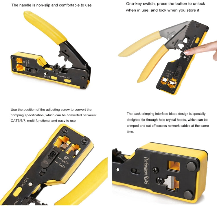 6P8P Seven-type Through-hole Crystal Head  Wire Stripping Tool Network Cable Pliers(Black) - Lan Cable and Tools by PMC TechLife | Online Shopping South Africa | PMC TechLife | Buy Now Pay Later Mobicred