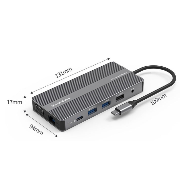 Blueendless Type-C+USB 3.0/2.0+VGA+3.5mm Audio Interface HUB(12 in 1) - USB HUB by Blueendless | Online Shopping South Africa | PMC Jewellery | Buy Now Pay Later Mobicred