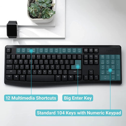 Rapoo X1800PRO 104 Keys Waterproof Multimedia Wireless Keyboard Mouse Set(Black) - Wireless Keyboard by Rapoo | Online Shopping South Africa | PMC Jewellery | Buy Now Pay Later Mobicred