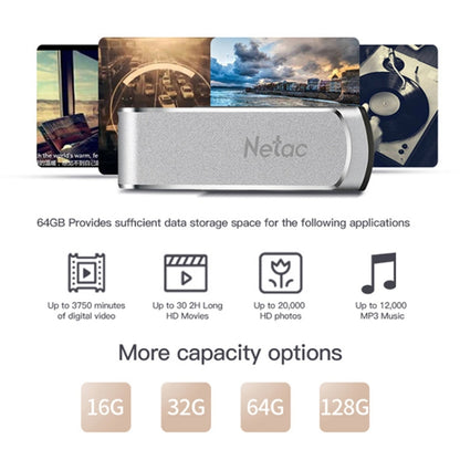 Netac U388 High Speed USB3.0 Metal Rotating Car Computer U Disk, Capacity: 64GB - USB Flash Drives by Netac | Online Shopping South Africa | PMC Jewellery | Buy Now Pay Later Mobicred