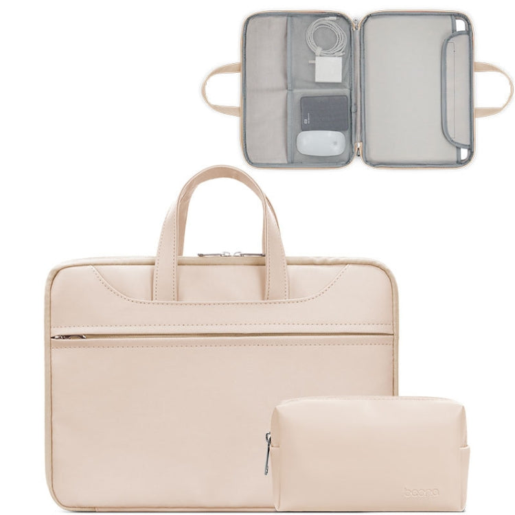 Baona BN-Q006 PU Leather Full Opening Laptop Handbag For 11/12 inches(Light Apricot Color+Power Bag) - 12.1 inch by Baona | Online Shopping South Africa | PMC Jewellery | Buy Now Pay Later Mobicred