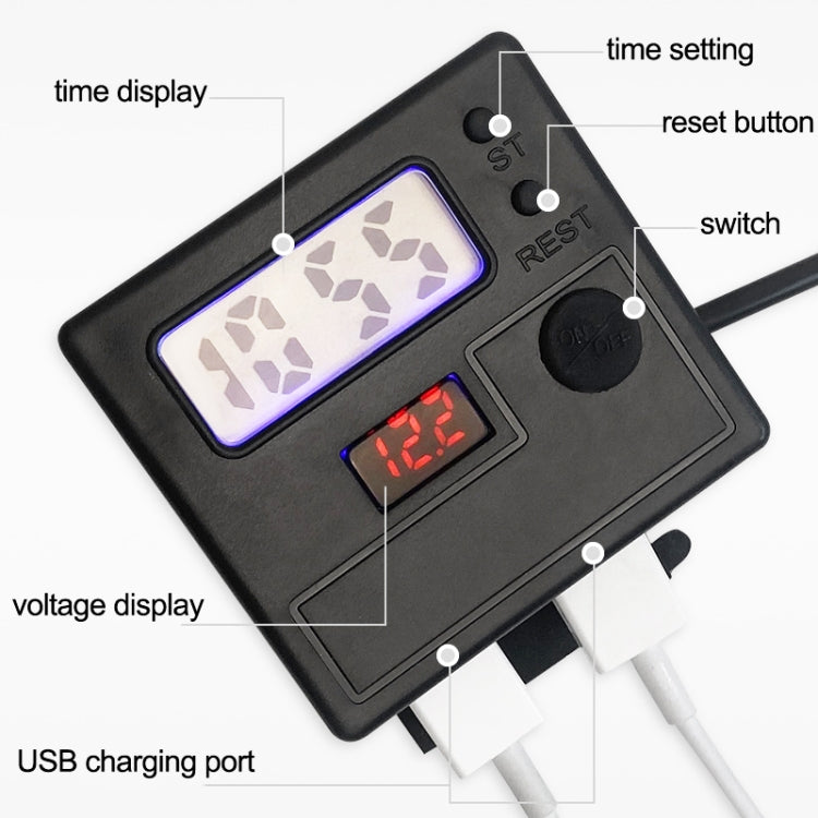 Motorcycle Clock Digital Display Dual USB Phone Charger Waterproof 5V 3A Fast Charge(Black) - Battery Charger by PMC Jewellery | Online Shopping South Africa | PMC Jewellery | Buy Now Pay Later Mobicred