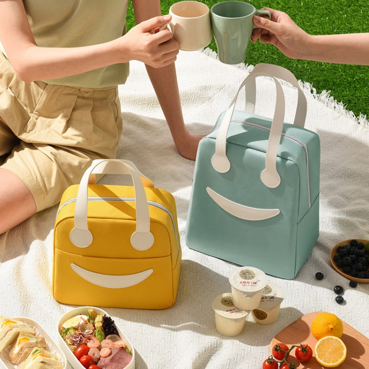 Smiley Lunch Bag with Leather Handles, Size: L (Green) - Lunch Bags by PMC Jewellery | Online Shopping South Africa | PMC Jewellery