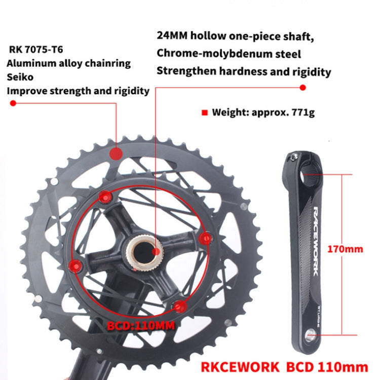 RACEWORK RKRFA Road Bike Aluminum Alloy 22-speed Crankset, Spec: 53-39T without BB - free shipping - PMc TechLife - Order now!