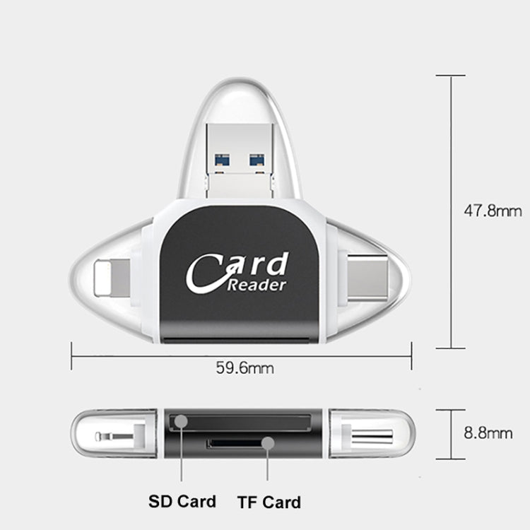 R015 USB2.0 & Micro USB+8Pin+Type-C 4 In 1 Card Reader Supports SD/TF Card(Rose Gold) -  by PMC Jewellery | Online Shopping South Africa | PMC Jewellery | Buy Now Pay Later Mobicred