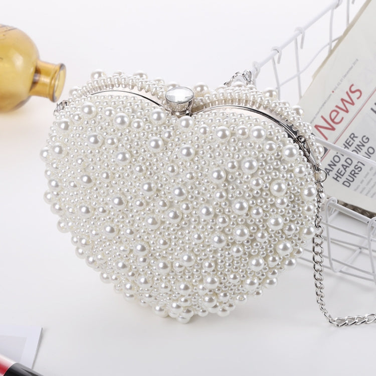Pearl Evening Bag Ladies Heart Shaped Clutch Single Chain Crossbody Bag(White) - Single-shoulder Bags by PMC Jewellery | Online Shopping South Africa | PMC Jewellery