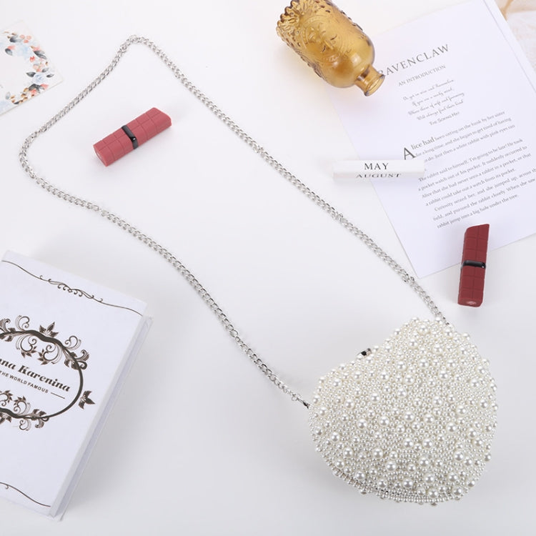 Pearl Evening Bag Ladies Heart Shaped Clutch Single Chain Crossbody Bag(White) - Single-shoulder Bags by PMC Jewellery | Online Shopping South Africa | PMC Jewellery