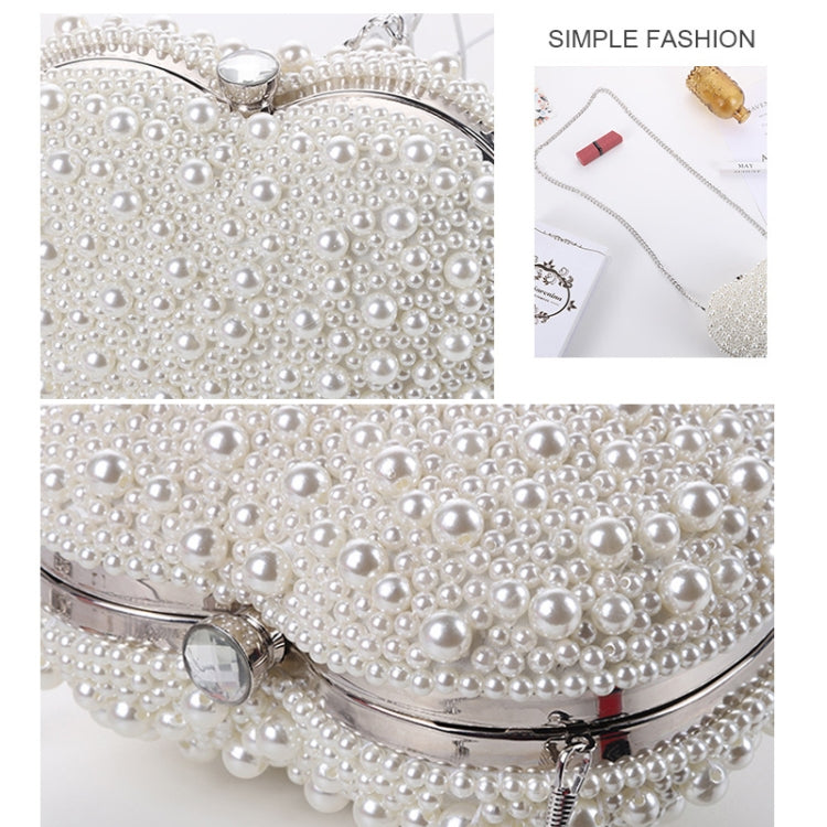 Pearl Evening Bag Ladies Heart Shaped Clutch Single Chain Crossbody Bag(White) - Single-shoulder Bags by PMC TechLife | Online Shopping South Africa | PMC TechLife