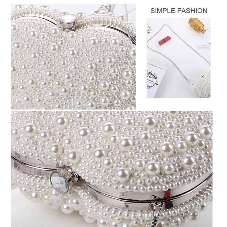 Pearl Evening Bag Ladies Heart Shaped Clutch Single Chain Crossbody Bag(White) - Single-shoulder Bags by PMC Jewellery | Online Shopping South Africa | PMC Jewellery