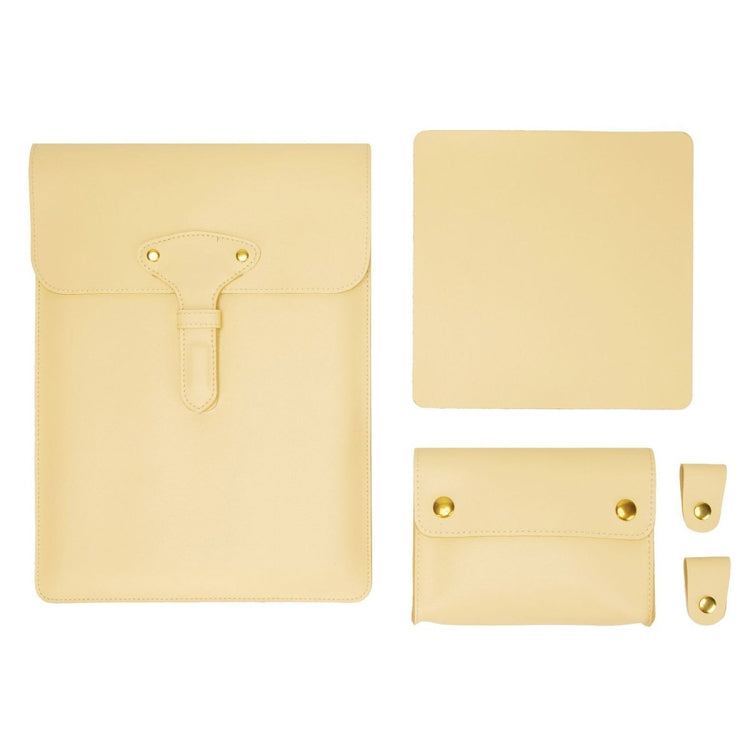 S177 3 In 1 Leather Waterproof Laptop Liner Bags, Size: 14 inches(Light Yellow) - 14.1 inch by PMC Jewellery | Online Shopping South Africa | PMC Jewellery | Buy Now Pay Later Mobicred