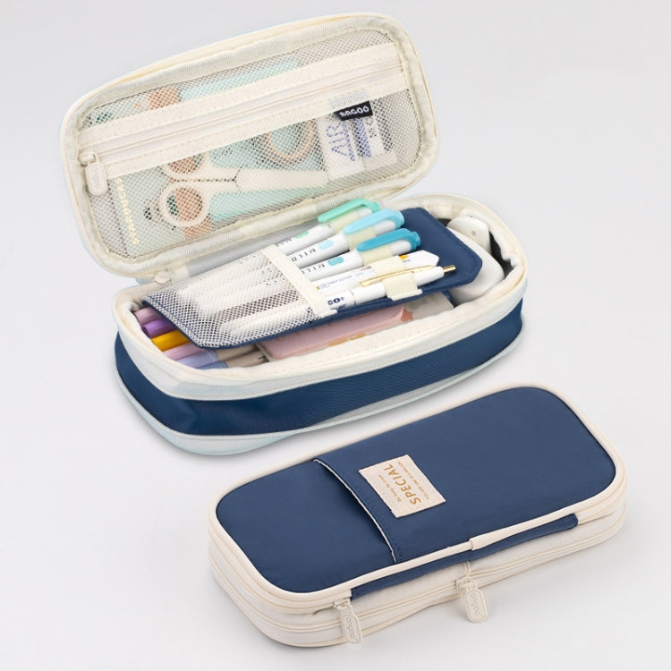 Angoo Macaron Double-layer Retractable Large-capacity Pencil Case Stationery Box(Dark Blue) - File Folder by Angoo | Online Shopping South Africa | PMC TechLife | Buy Now Pay Later Mobicred