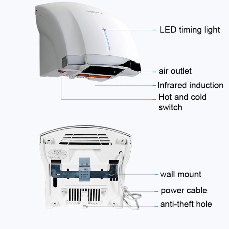 Interhasa  220V 1800W Hot and Cold Switching Electric Hand Dryer,Model: A1003 Black,CN Plug - free shipping - PMC TechLife - Order now!
