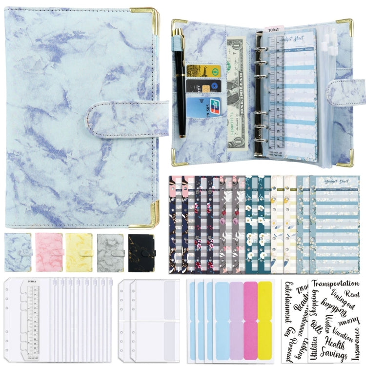 A6 Binder Budget Book Marbled Notebook PU Leather Binder(Blue -Purple) - Notebooks by null | Online Shopping South Africa | PMC TechLife | Buy Now Pay Later Mobicred