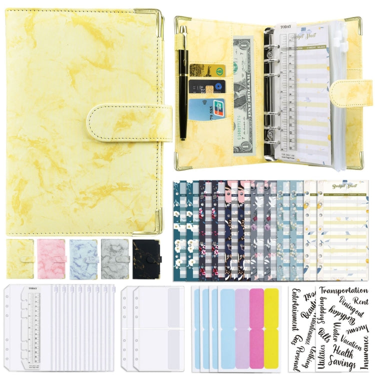 A6 Binder Budget Book Marbled Notebook PU Leather Binder(Yellow) - free shipping - PMC TechLife - Order now!