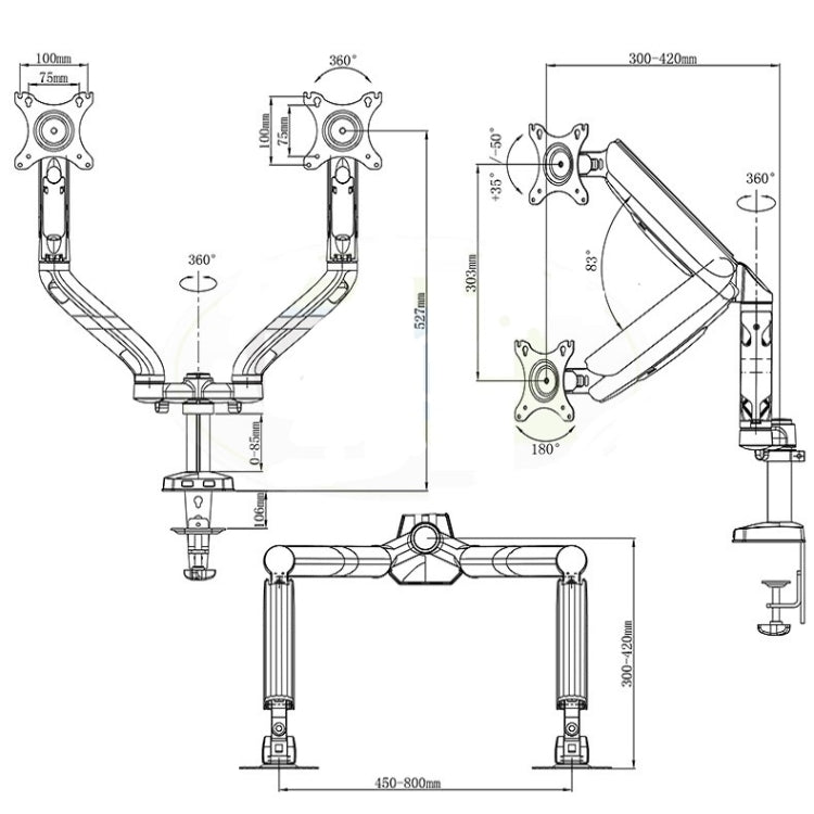 KALOC Computer Monitor Desktop Double Screen Air Pressure Lifting Bracket - free shipping - PMC Jewellery - Order now!